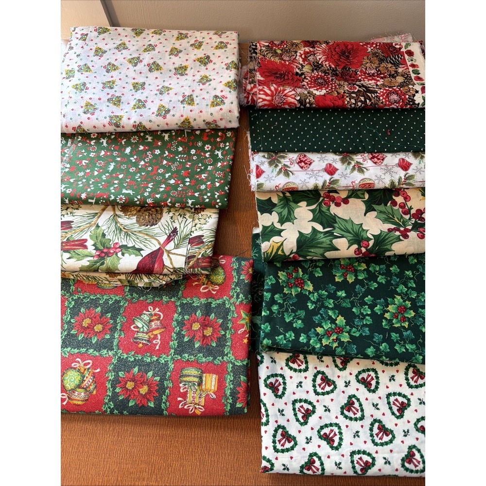 Lot Vtg Christmas Fabric Remnants Various Lengths